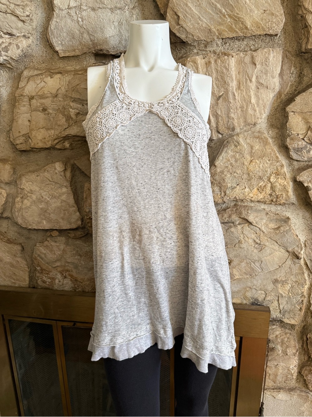 For Cynthia Cream Lace-Trim Tank Dress